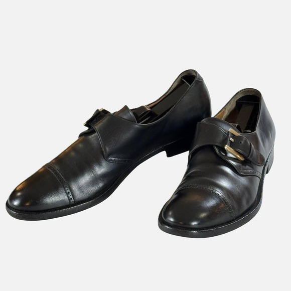 Vintage Salvatore Ferragamo Monk Strap Shoes Mens 9B Black Leather Cap Toe Italy main image 6